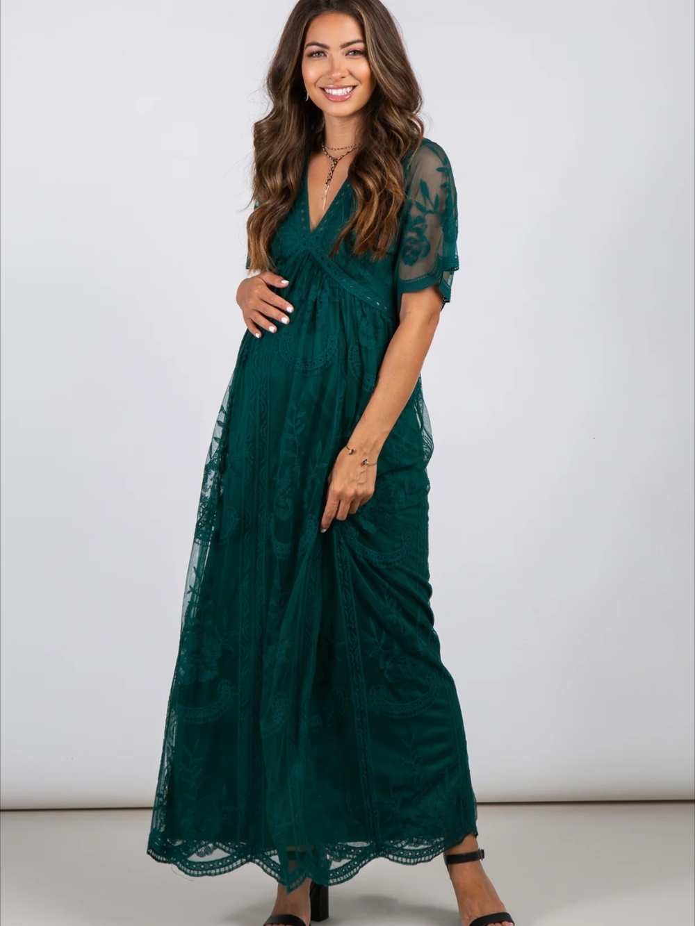 Dark Green Lace Maternity Dress